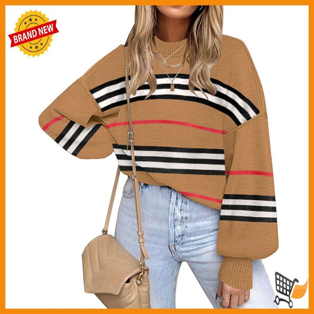 Oversized Batwing Sweater Long Sleeve Side Slit Crewneck Pullover Knit Top